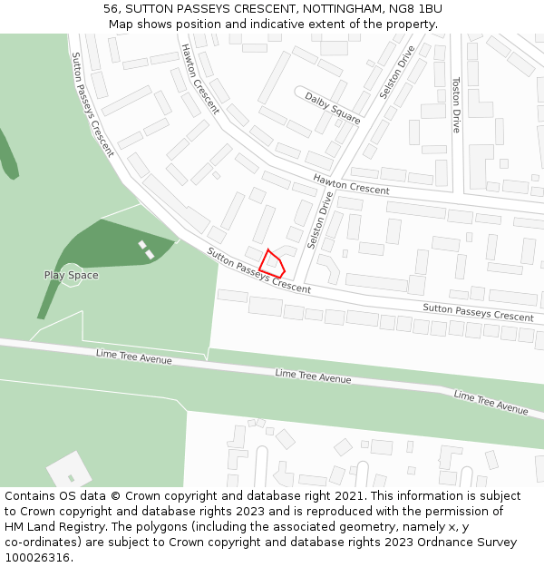 56, SUTTON PASSEYS CRESCENT, NOTTINGHAM, NG8 1BU: Location map and indicative extent of plot