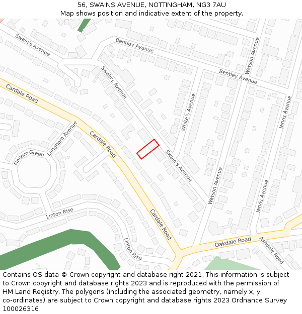 56, SWAINS AVENUE, NOTTINGHAM, NG3 7AU: Location map and indicative extent of plot