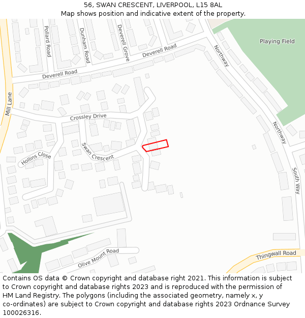 56, SWAN CRESCENT, LIVERPOOL, L15 8AL: Location map and indicative extent of plot