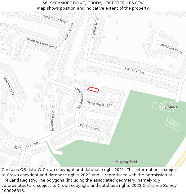 56, SYCAMORE DRIVE, GROBY, LEICESTER, LE6 0EW: Location map and indicative extent of plot