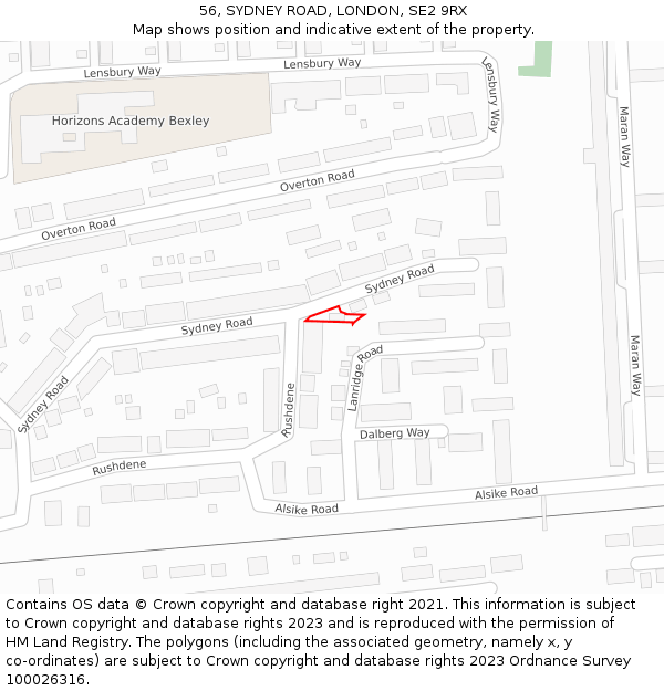 56, SYDNEY ROAD, LONDON, SE2 9RX: Location map and indicative extent of plot