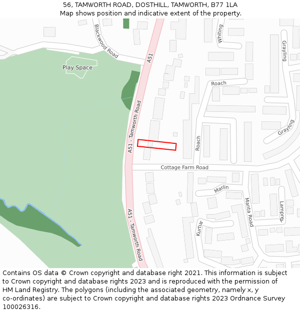 56, TAMWORTH ROAD, DOSTHILL, TAMWORTH, B77 1LA: Location map and indicative extent of plot