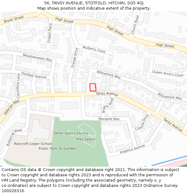 56, TANSY AVENUE, STOTFOLD, HITCHIN, SG5 4GJ: Location map and indicative extent of plot