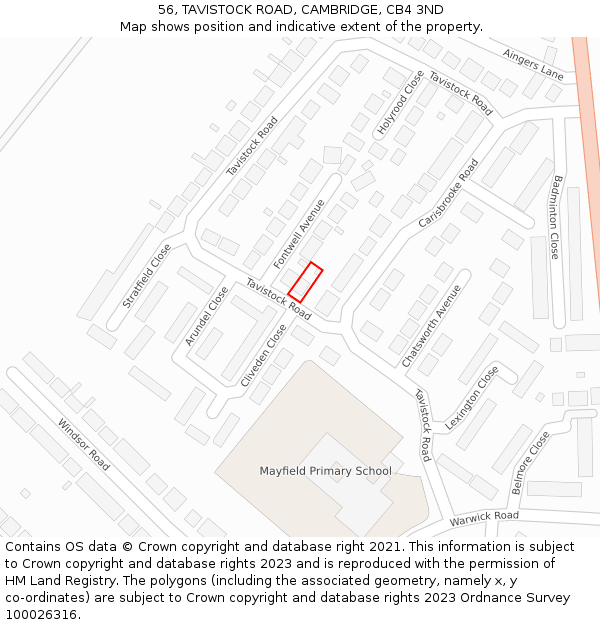 56, TAVISTOCK ROAD, CAMBRIDGE, CB4 3ND: Location map and indicative extent of plot