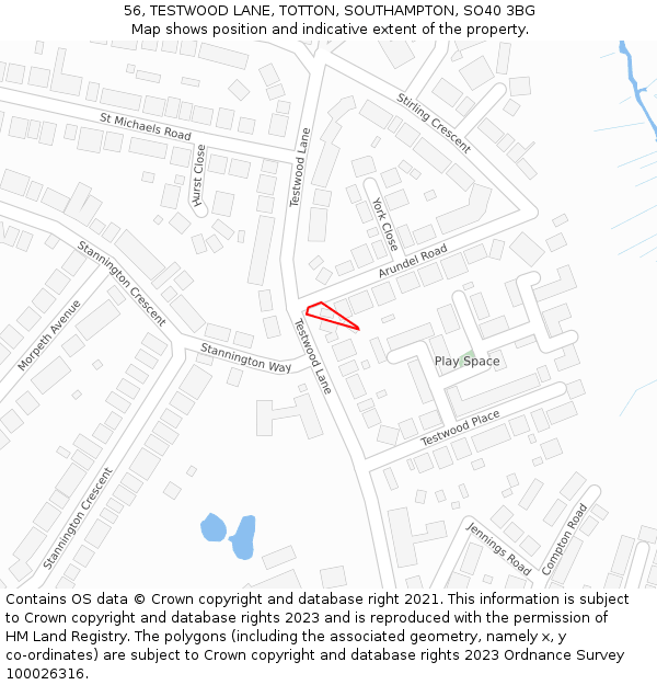 56, TESTWOOD LANE, TOTTON, SOUTHAMPTON, SO40 3BG: Location map and indicative extent of plot