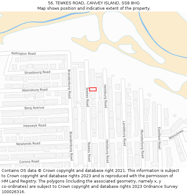 56, TEWKES ROAD, CANVEY ISLAND, SS8 8HG: Location map and indicative extent of plot