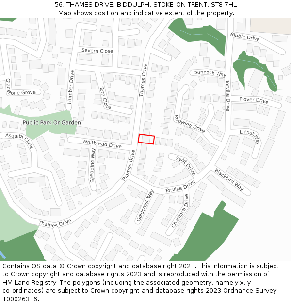 56, THAMES DRIVE, BIDDULPH, STOKE-ON-TRENT, ST8 7HL: Location map and indicative extent of plot