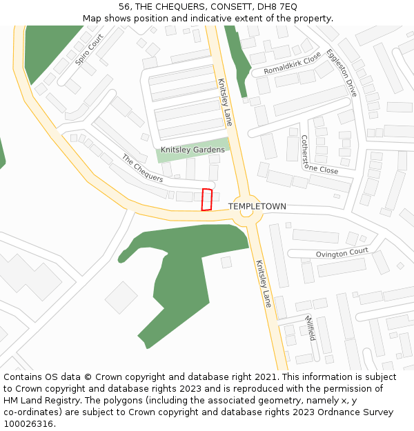 56, THE CHEQUERS, CONSETT, DH8 7EQ: Location map and indicative extent of plot