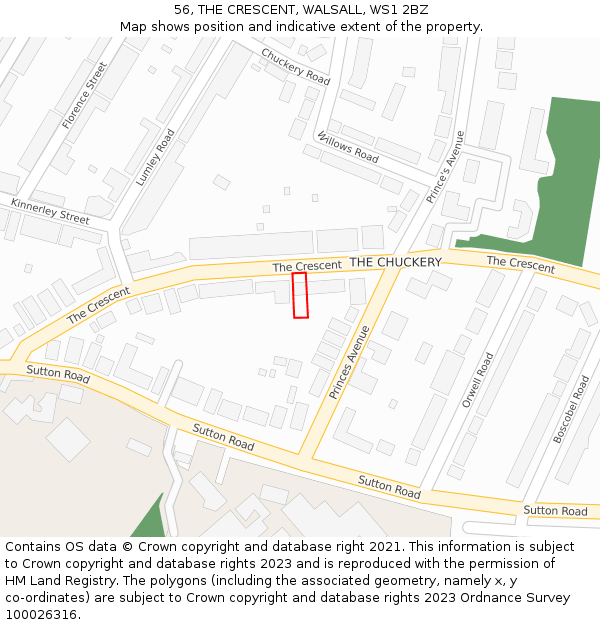 56, THE CRESCENT, WALSALL, WS1 2BZ: Location map and indicative extent of plot