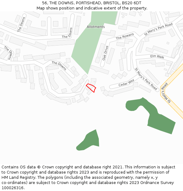 56, THE DOWNS, PORTISHEAD, BRISTOL, BS20 6DT: Location map and indicative extent of plot