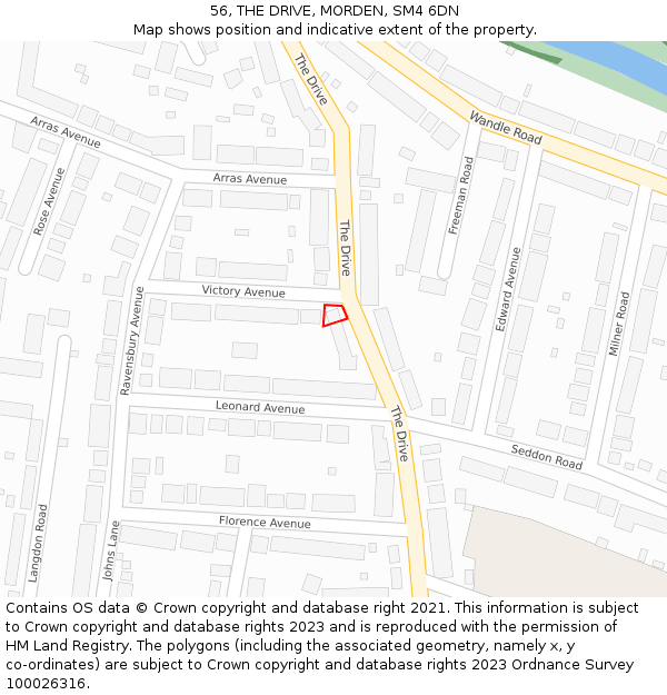 56, THE DRIVE, MORDEN, SM4 6DN: Location map and indicative extent of plot