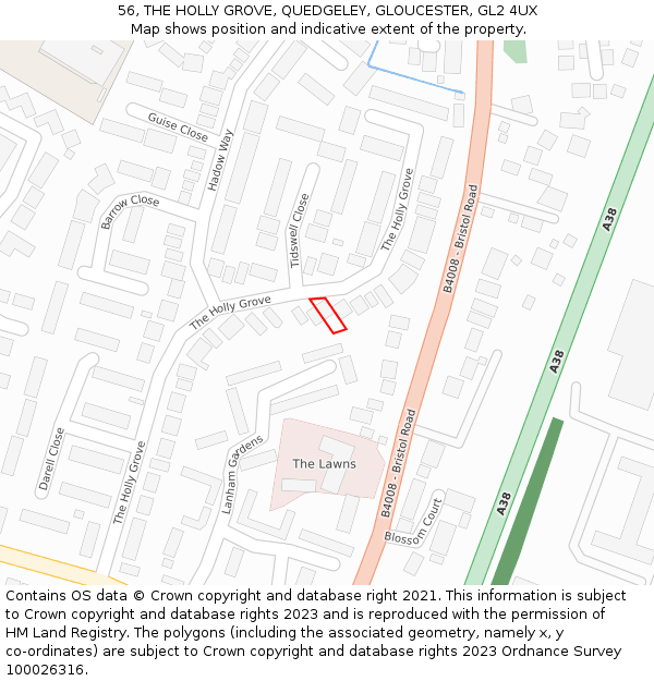 56, THE HOLLY GROVE, QUEDGELEY, GLOUCESTER, GL2 4UX: Location map and indicative extent of plot