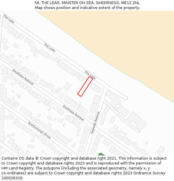 56, THE LEAS, MINSTER ON SEA, SHEERNESS, ME12 2NL: Location map and indicative extent of plot