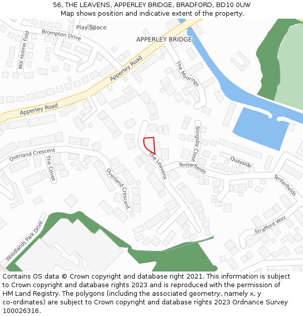 56, THE LEAVENS, APPERLEY BRIDGE, BRADFORD, BD10 0UW: Location map and indicative extent of plot