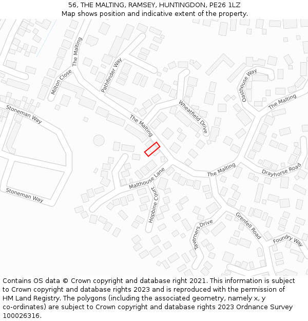 56, THE MALTING, RAMSEY, HUNTINGDON, PE26 1LZ: Location map and indicative extent of plot