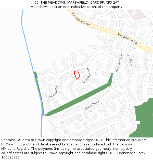 56, THE MEADOWS, MARSHFIELD, CARDIFF, CF3 2AY: Location map and indicative extent of plot