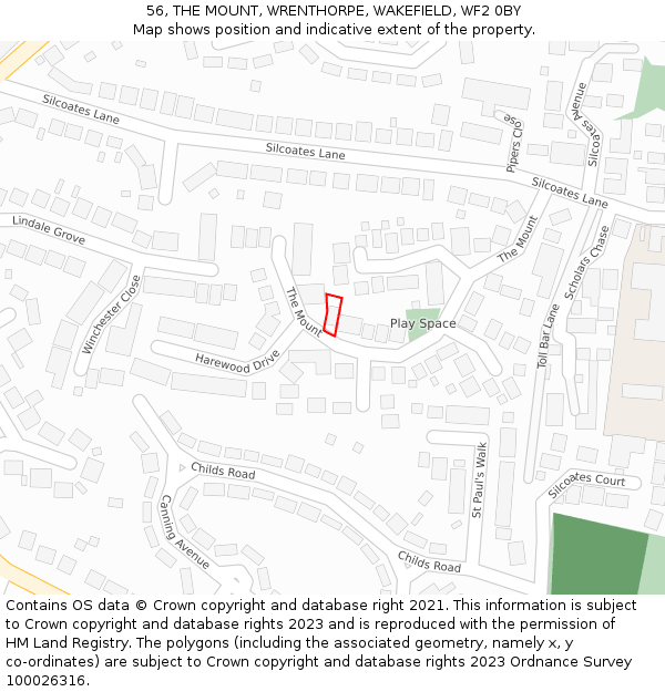 56, THE MOUNT, WRENTHORPE, WAKEFIELD, WF2 0BY: Location map and indicative extent of plot