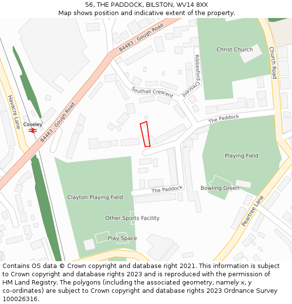 56, THE PADDOCK, BILSTON, WV14 8XX: Location map and indicative extent of plot