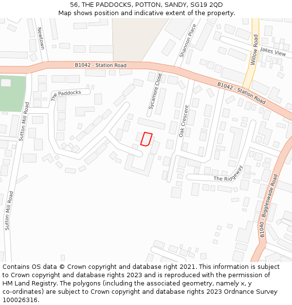 56, THE PADDOCKS, POTTON, SANDY, SG19 2QD: Location map and indicative extent of plot