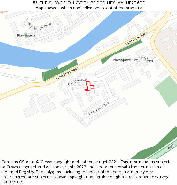 56, THE SHOWFIELD, HAYDON BRIDGE, HEXHAM, NE47 6DF: Location map and indicative extent of plot