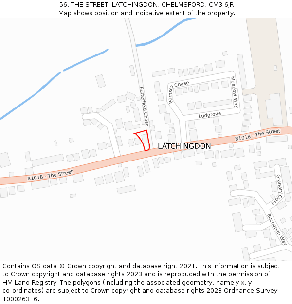 56, THE STREET, LATCHINGDON, CHELMSFORD, CM3 6JR: Location map and indicative extent of plot