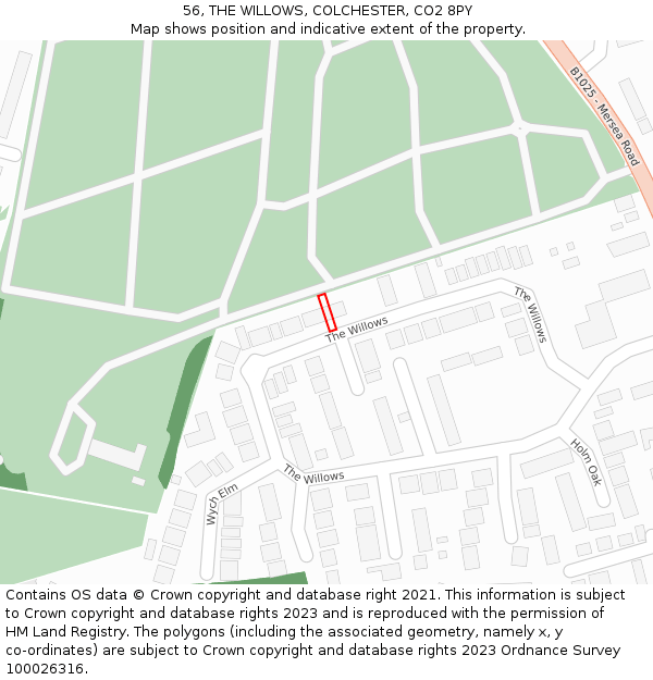 56, THE WILLOWS, COLCHESTER, CO2 8PY: Location map and indicative extent of plot