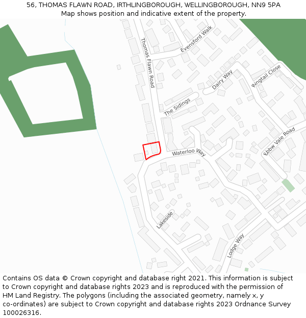 56, THOMAS FLAWN ROAD, IRTHLINGBOROUGH, WELLINGBOROUGH, NN9 5PA: Location map and indicative extent of plot