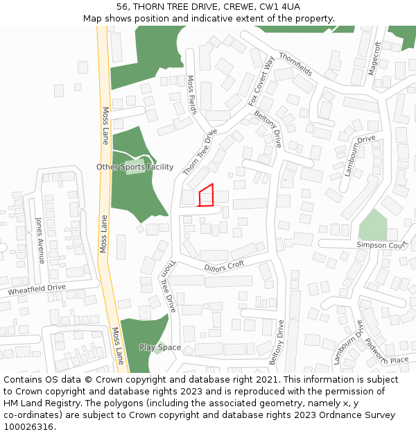 56, THORN TREE DRIVE, CREWE, CW1 4UA: Location map and indicative extent of plot