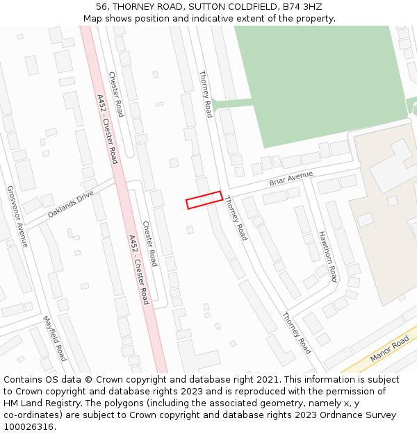 56, THORNEY ROAD, SUTTON COLDFIELD, B74 3HZ: Location map and indicative extent of plot