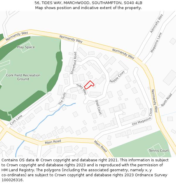 56, TIDES WAY, MARCHWOOD, SOUTHAMPTON, SO40 4LB: Location map and indicative extent of plot