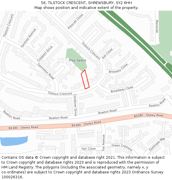 56, TILSTOCK CRESCENT, SHREWSBURY, SY2 6HH: Location map and indicative extent of plot