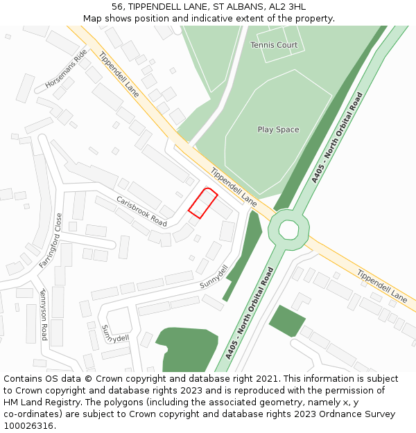 56, TIPPENDELL LANE, ST ALBANS, AL2 3HL: Location map and indicative extent of plot