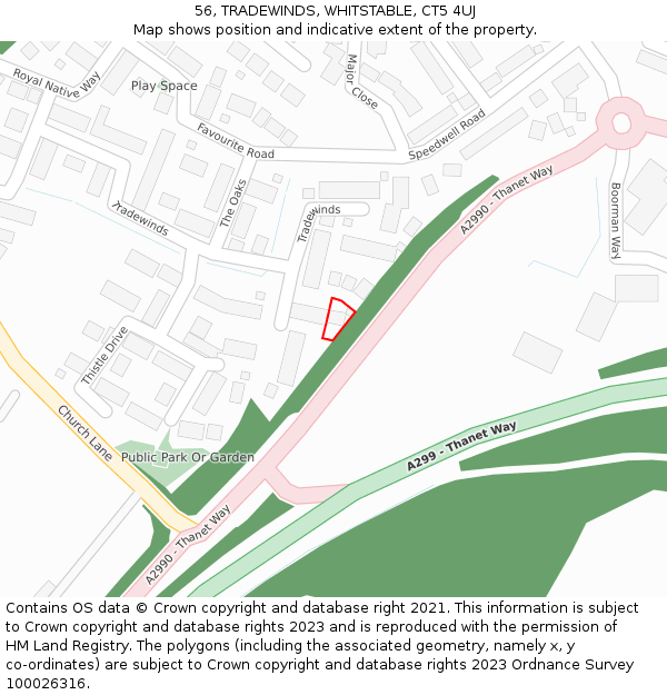 56, TRADEWINDS, WHITSTABLE, CT5 4UJ: Location map and indicative extent of plot