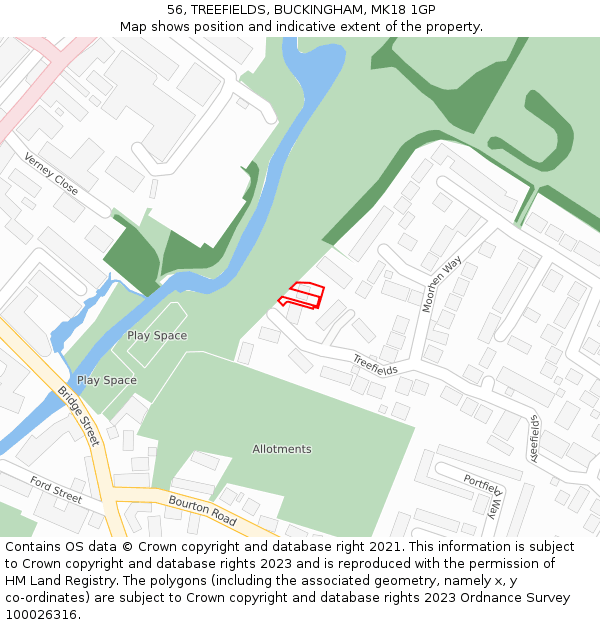 56, TREEFIELDS, BUCKINGHAM, MK18 1GP: Location map and indicative extent of plot