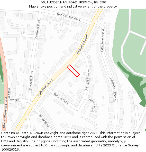 56, TUDDENHAM ROAD, IPSWICH, IP4 2SP: Location map and indicative extent of plot
