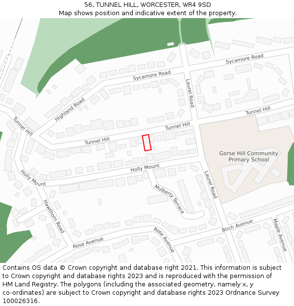 56, TUNNEL HILL, WORCESTER, WR4 9SD: Location map and indicative extent of plot