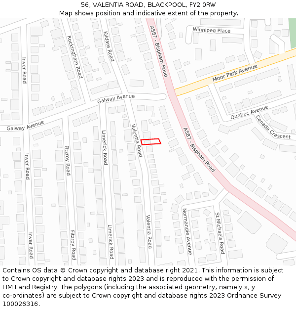 56, VALENTIA ROAD, BLACKPOOL, FY2 0RW: Location map and indicative extent of plot