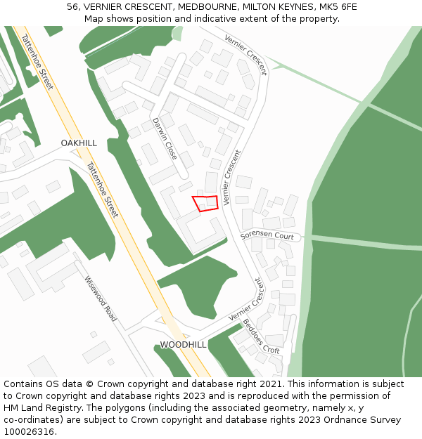 56, VERNIER CRESCENT, MEDBOURNE, MILTON KEYNES, MK5 6FE: Location map and indicative extent of plot