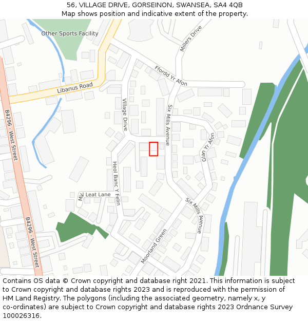 56, VILLAGE DRIVE, GORSEINON, SWANSEA, SA4 4QB: Location map and indicative extent of plot