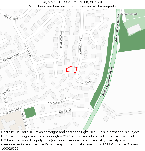 56, VINCENT DRIVE, CHESTER, CH4 7RL: Location map and indicative extent of plot