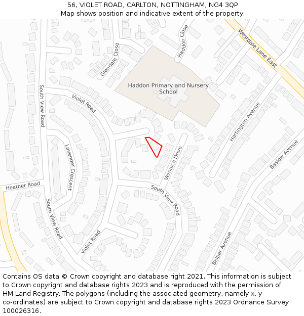 56, VIOLET ROAD, CARLTON, NOTTINGHAM, NG4 3QP: Location map and indicative extent of plot