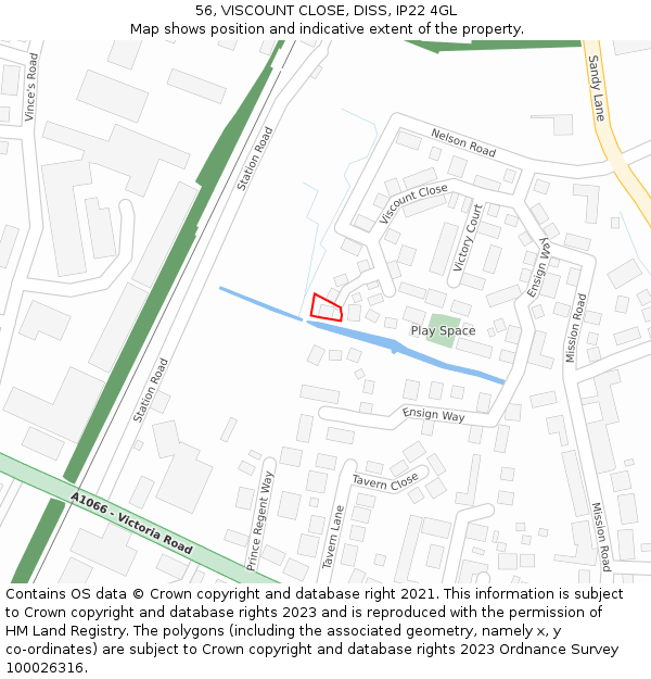 56, VISCOUNT CLOSE, DISS, IP22 4GL: Location map and indicative extent of plot