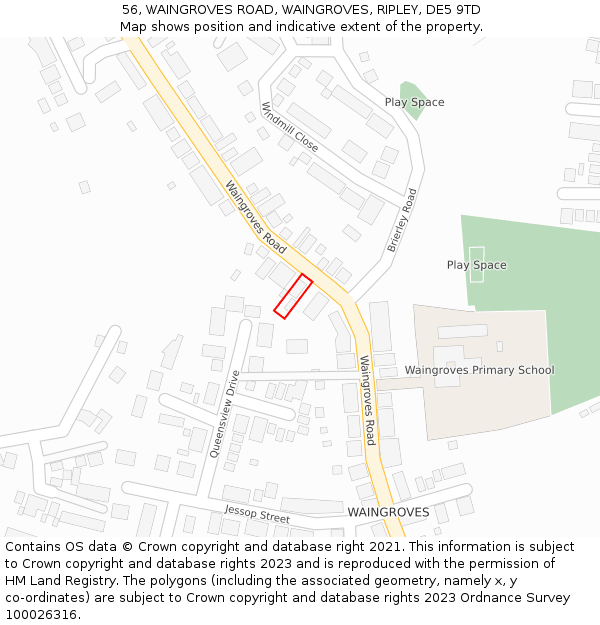 56, WAINGROVES ROAD, WAINGROVES, RIPLEY, DE5 9TD: Location map and indicative extent of plot