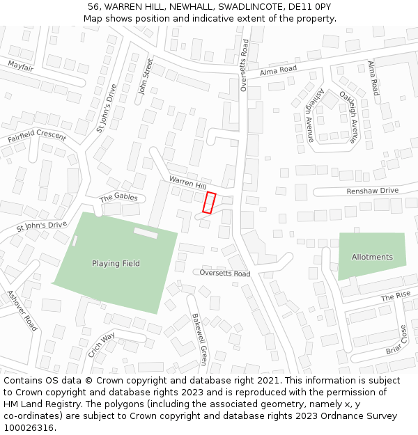 56, WARREN HILL, NEWHALL, SWADLINCOTE, DE11 0PY: Location map and indicative extent of plot