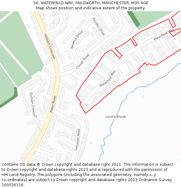 56, WATERFIELD WAY, FAILSWORTH, MANCHESTER, M35 9GE: Location map and indicative extent of plot