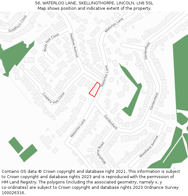 56, WATERLOO LANE, SKELLINGTHORPE, LINCOLN, LN6 5SL: Location map and indicative extent of plot