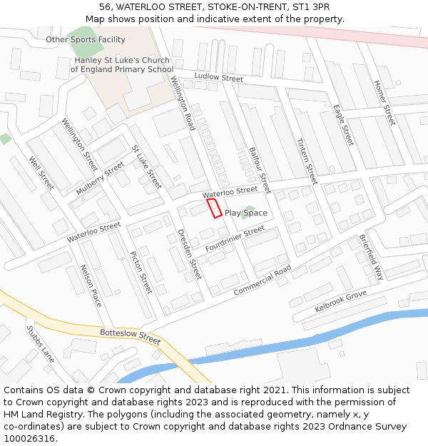 56, WATERLOO STREET, STOKE-ON-TRENT, ST1 3PR: Location map and indicative extent of plot