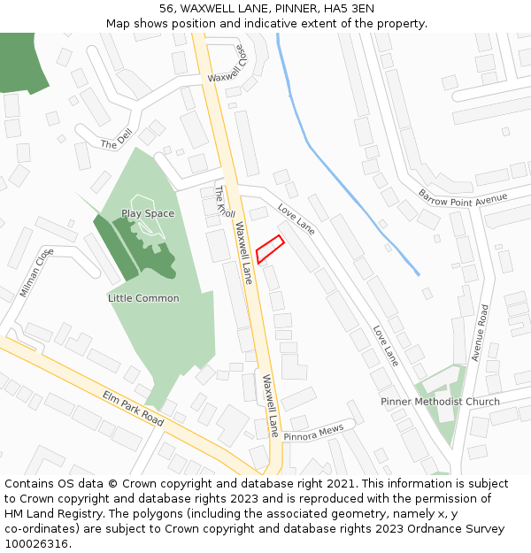 56, WAXWELL LANE, PINNER, HA5 3EN: Location map and indicative extent of plot