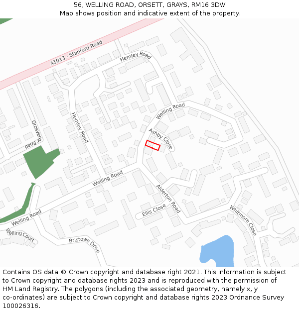 56, WELLING ROAD, ORSETT, GRAYS, RM16 3DW: Location map and indicative extent of plot