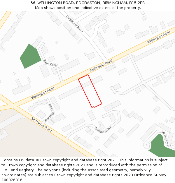 56, WELLINGTON ROAD, EDGBASTON, BIRMINGHAM, B15 2ER: Location map and indicative extent of plot